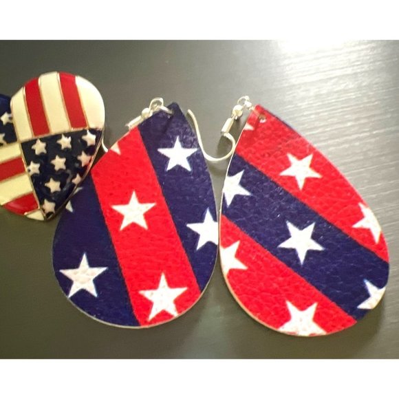 Star Spangle Banner Earrings & Enamel Pin Set - Picture 3 of 9